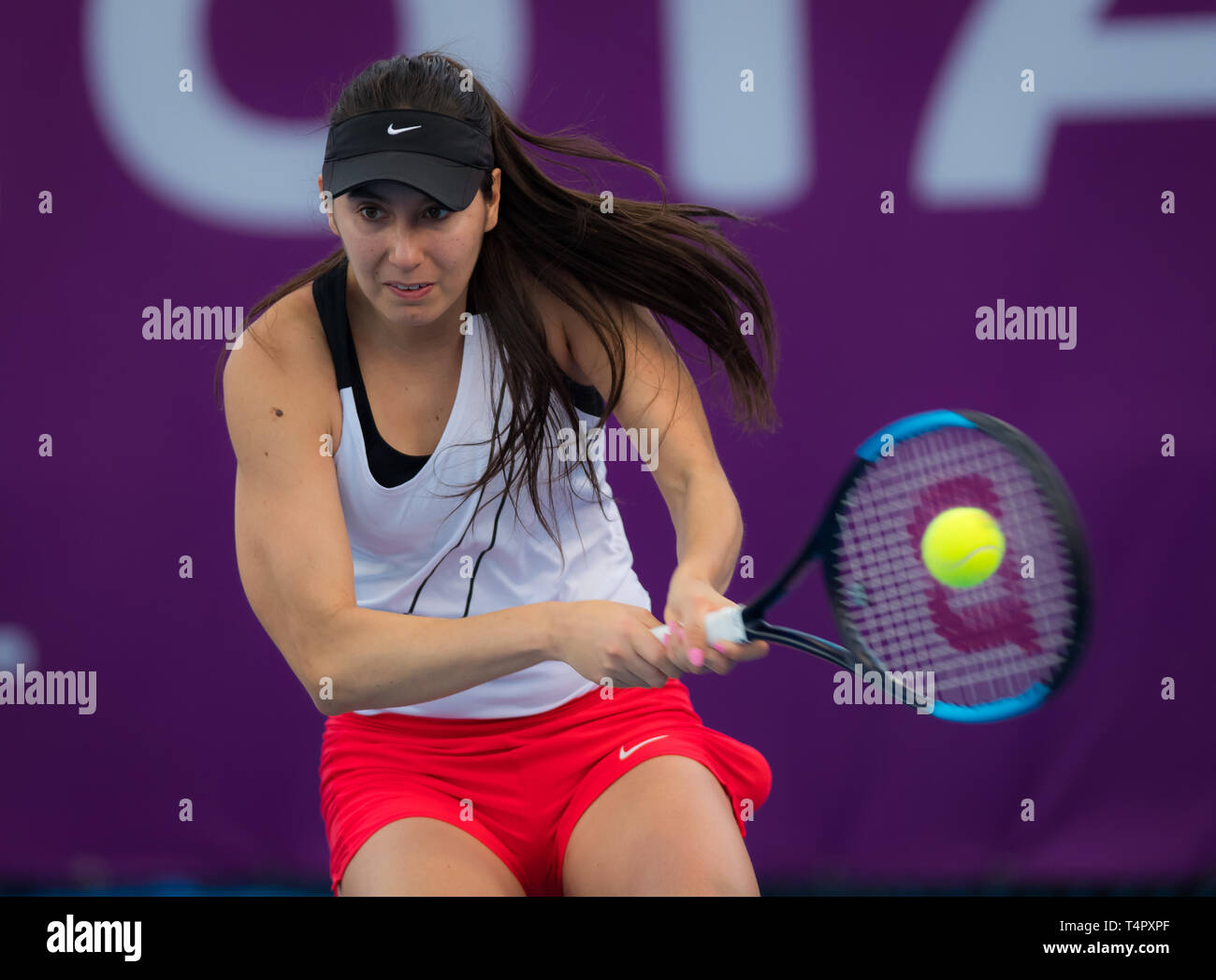 DOHA, QATAR - FEBRUARY 10 : Oceane Dodin of France at the 2018 Qatar Total Open WTA Premier tennis tournament Stock Photo