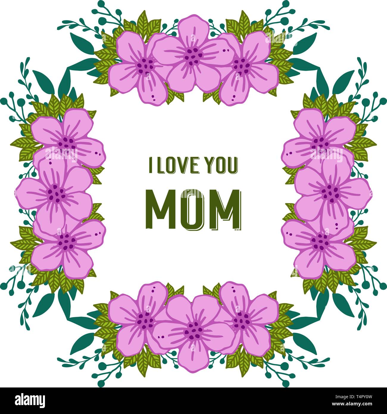 Vector illustration i love you mom for beauty purple flower frame ...