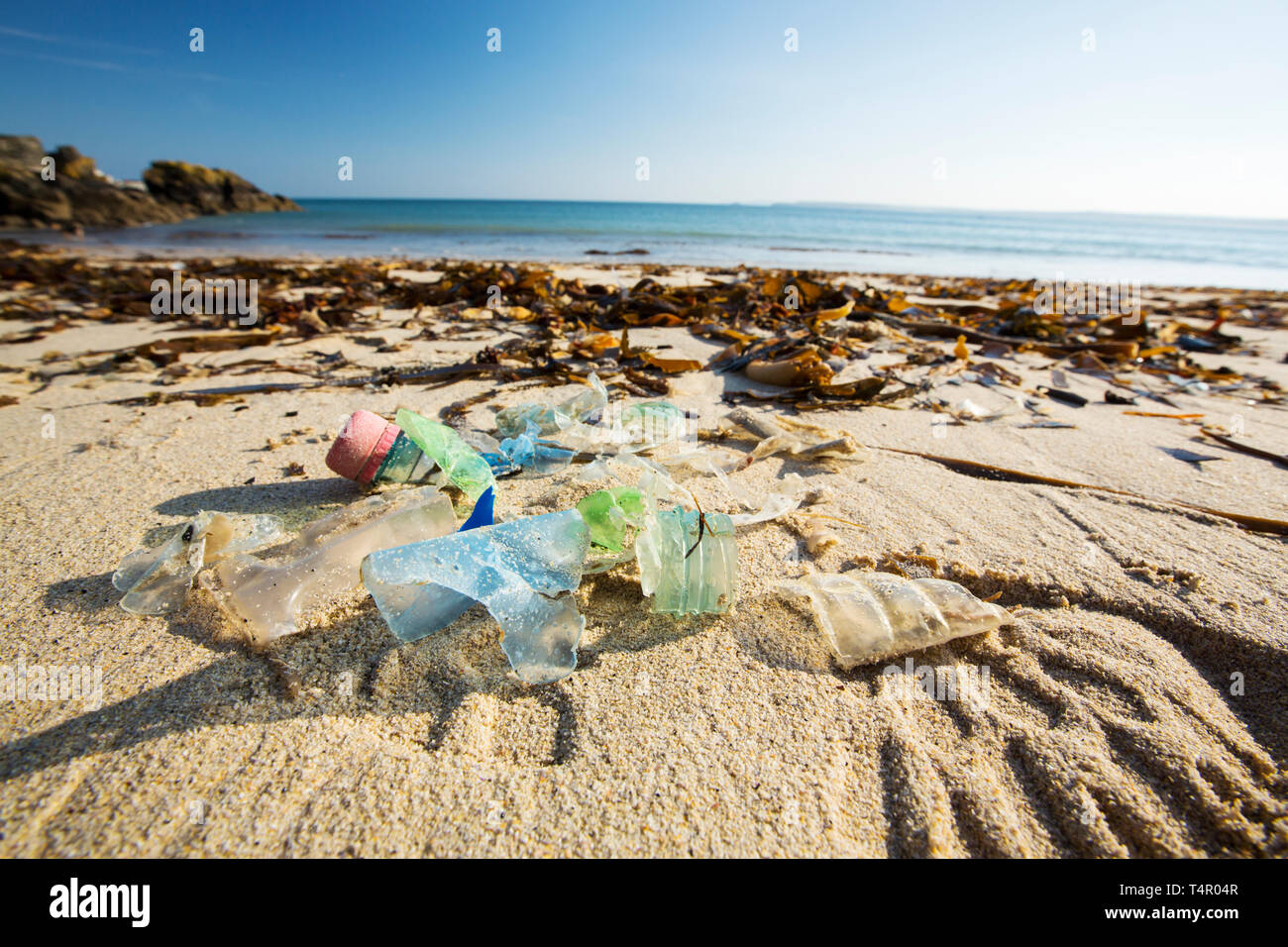 Plastic rubbish washed up on the beach in St Ives, Cornwall, UK Stock ...