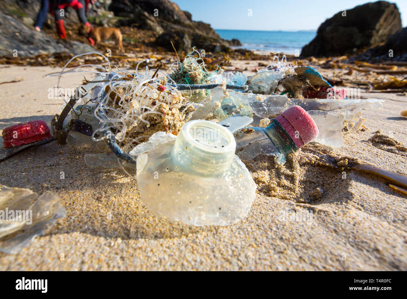 Plastic rubbish washed up on the beach in St Ives, Cornwall, UK Stock ...