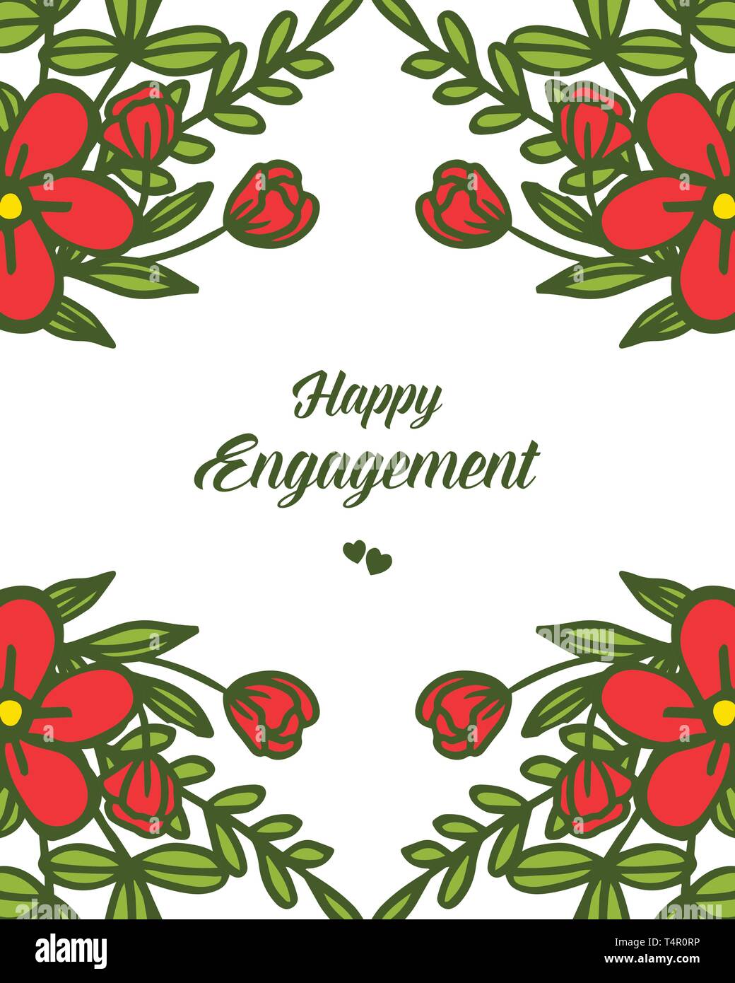Vector illustration writing of happy engagement with design floral ...