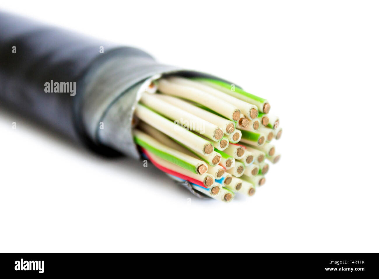 Stranded copper conductors control cable vinyl insulated and metal armor isolated on white background Stock Photo