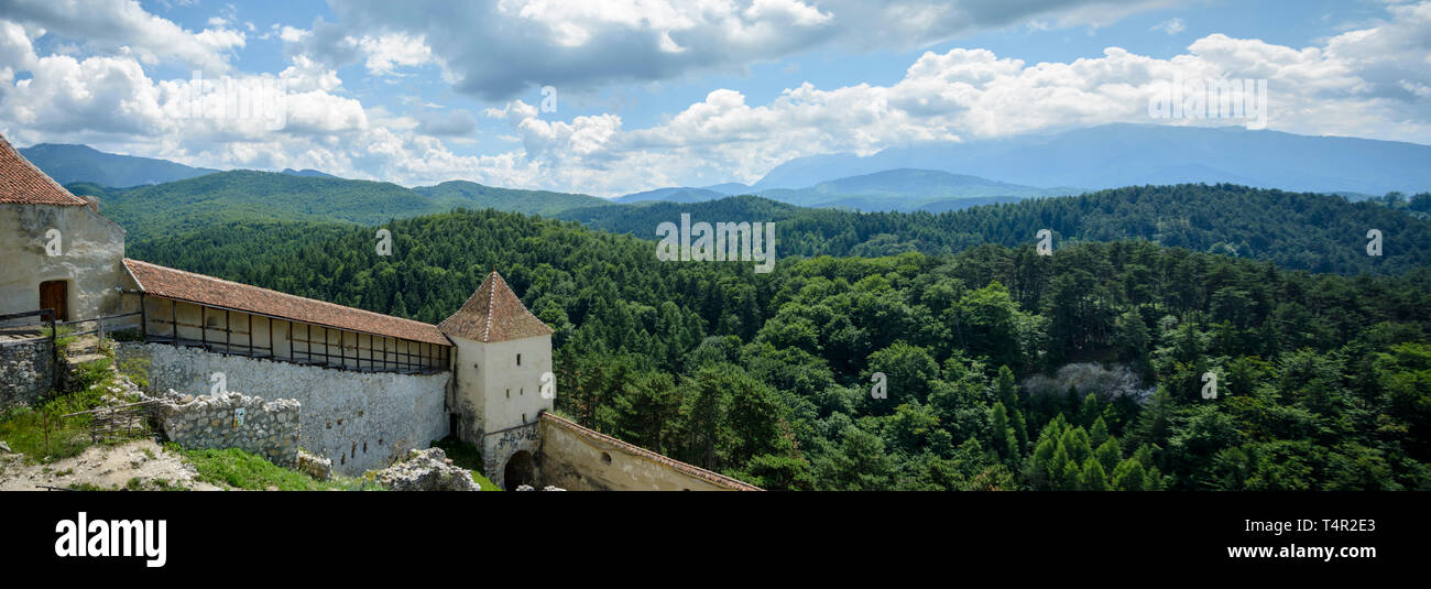 Panorama of rasnov city from the rasnov fortress Stock Photo