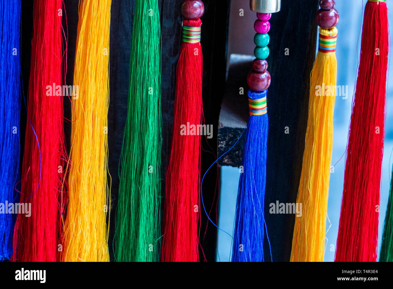 Typical Chinese batik Tie Dye processing, Zhoucheng, Yunnan, China Stock Photo