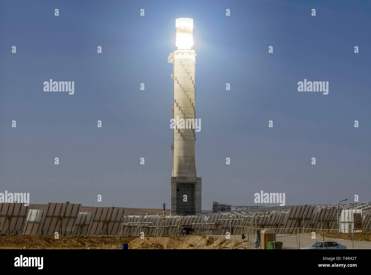 The Ashalim Solar Power station is a solar thermal power station in the Negev desert near the kibbutz Ashalim, in Israel. The station will provide 121 Stock Photo