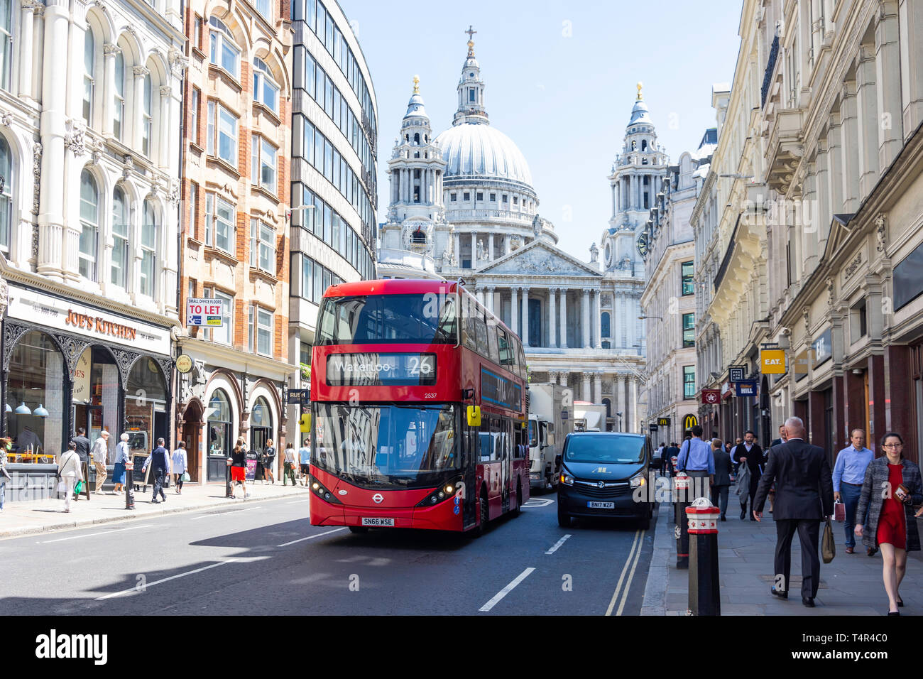 Street view showing St Paul's Cathedral, Ludgate Hill, Ludgate, City of London, Greater London, England, United Kingdom Stock Photo