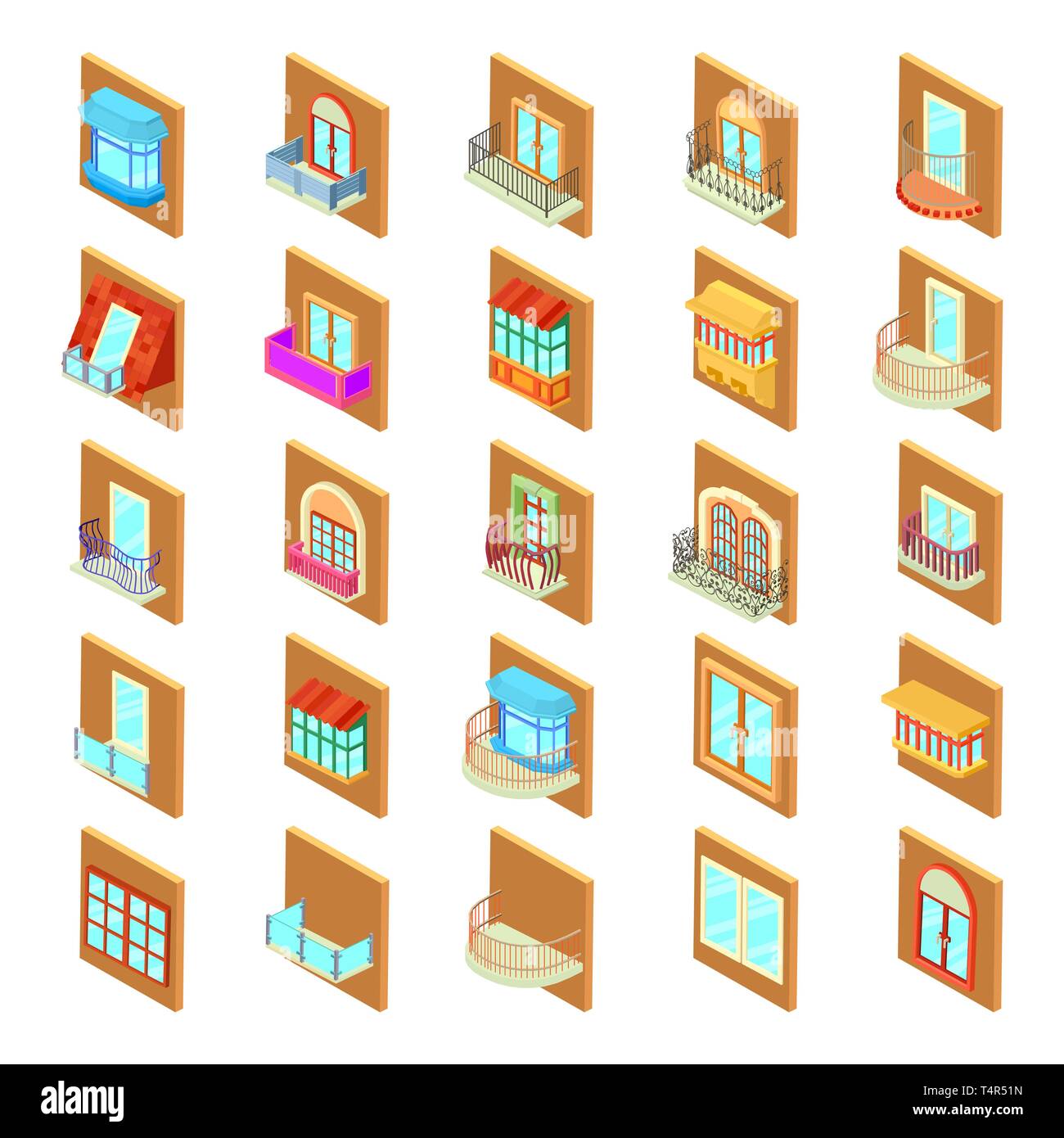 Window icons set, isometric style Stock Vector