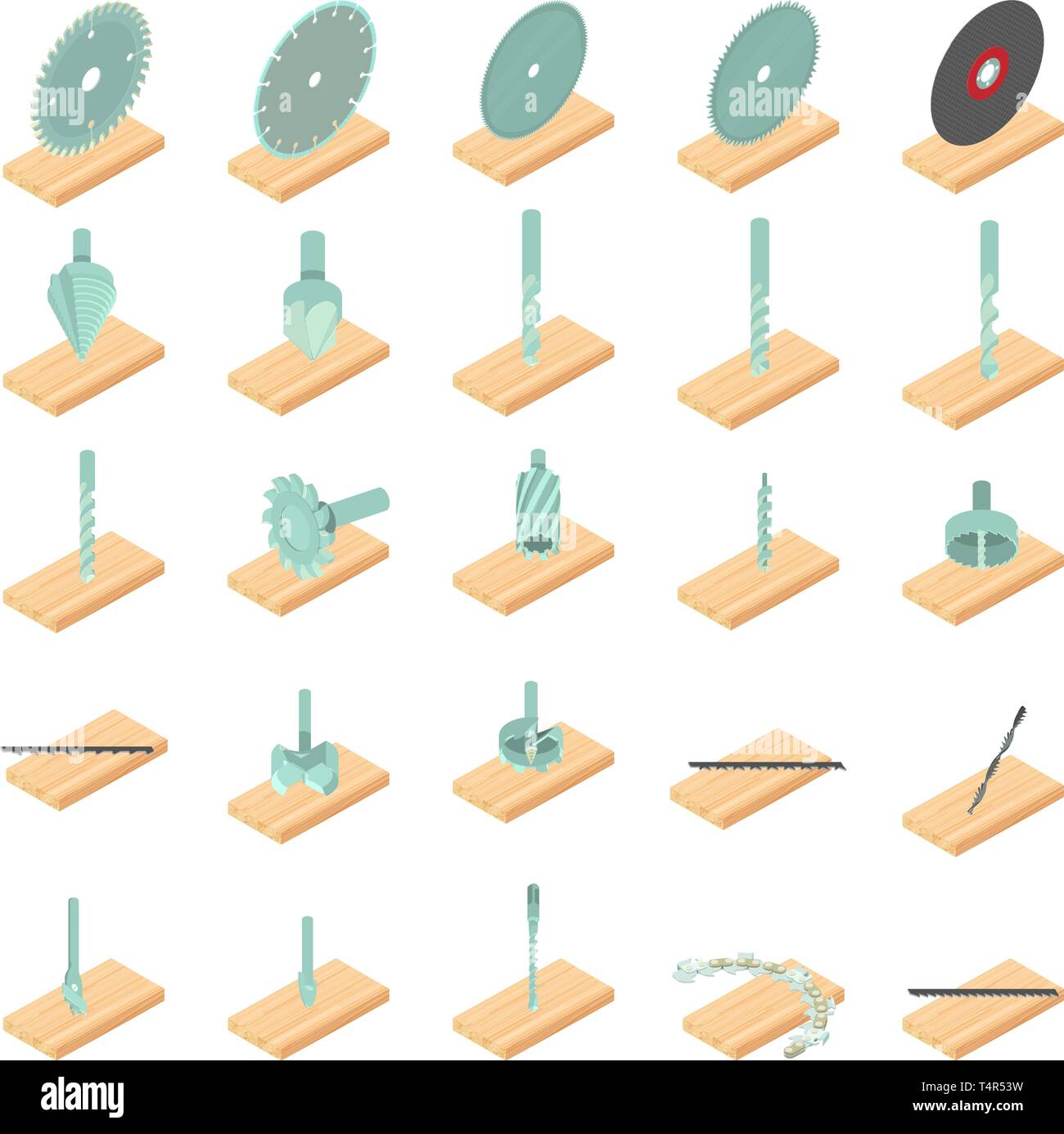 Lumber mill icons set, isometric style Stock Vector
