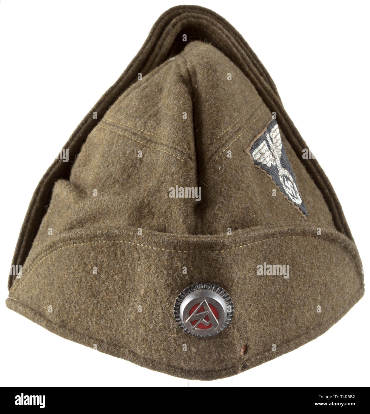 A Service Cap Feldmutze For Military Training Defense Units Of The Sa Depot Piece In Olive Coloured Woollen Cloth Fold Down Ear Protectors Brown Inner Liner With Sewn In Rzm Feldmutzen Vorschrift Bevo Weave