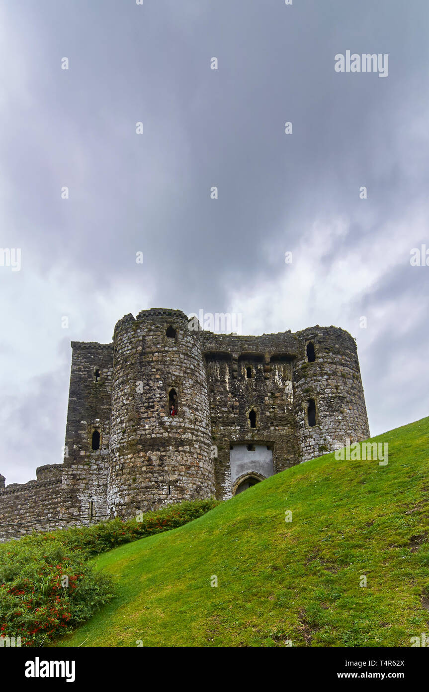 Kidwelly Castle's Great Gatehouse on a hill overlooking the South Wales