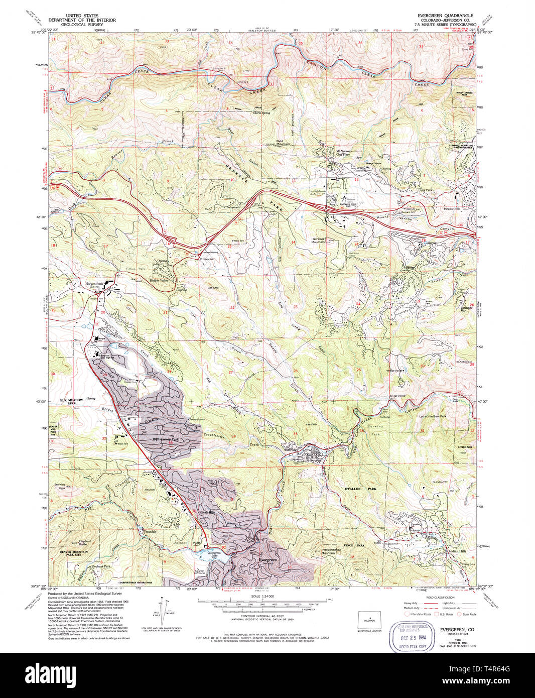 Usgs Topo Maps Colorado Usgs Topo Map Colorado Co Evergreen 232974 1965 24000 Restoration Stock  Photo - Alamy