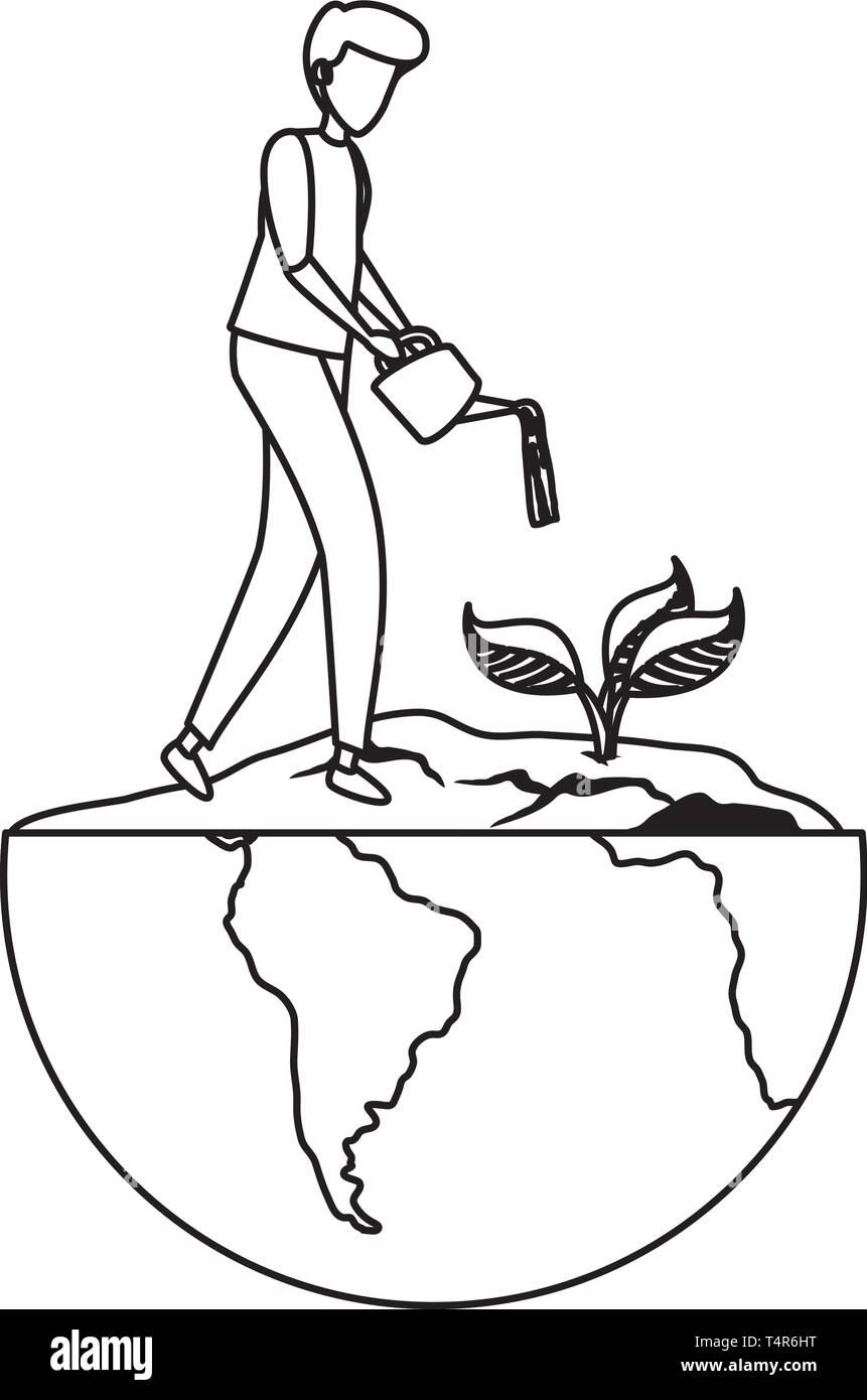 Single one line drawing planting young tree by kid hand on back soil as  care and save world concept. Growing seedling forester planting. Modern  continuous line draw design graphic vector illustration 23470160