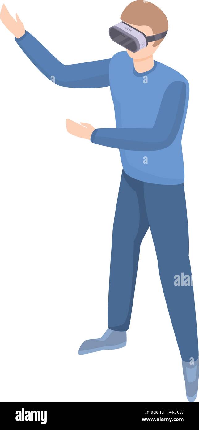 Boy in vr goggles icon, isometric style Stock Vector