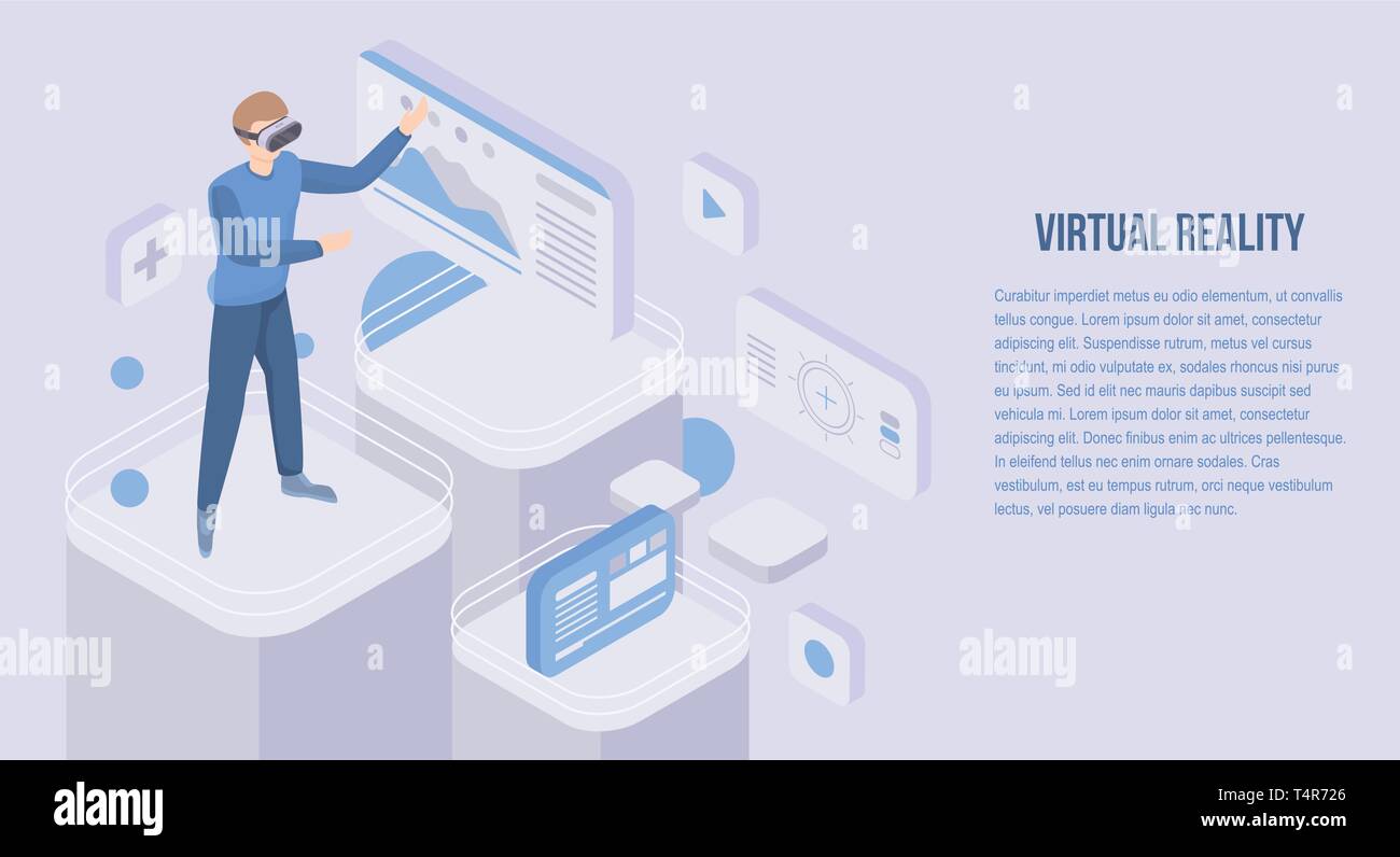 Virtual reality concept banner, isometric style Stock Vector