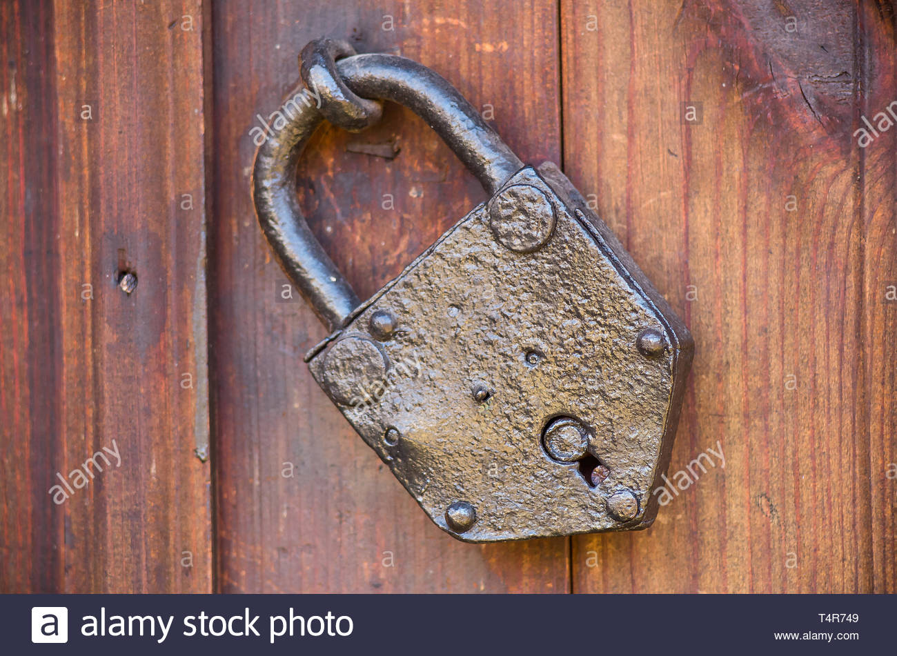Old Metal Padlock On A Wooden Door Historical Village Bojenci