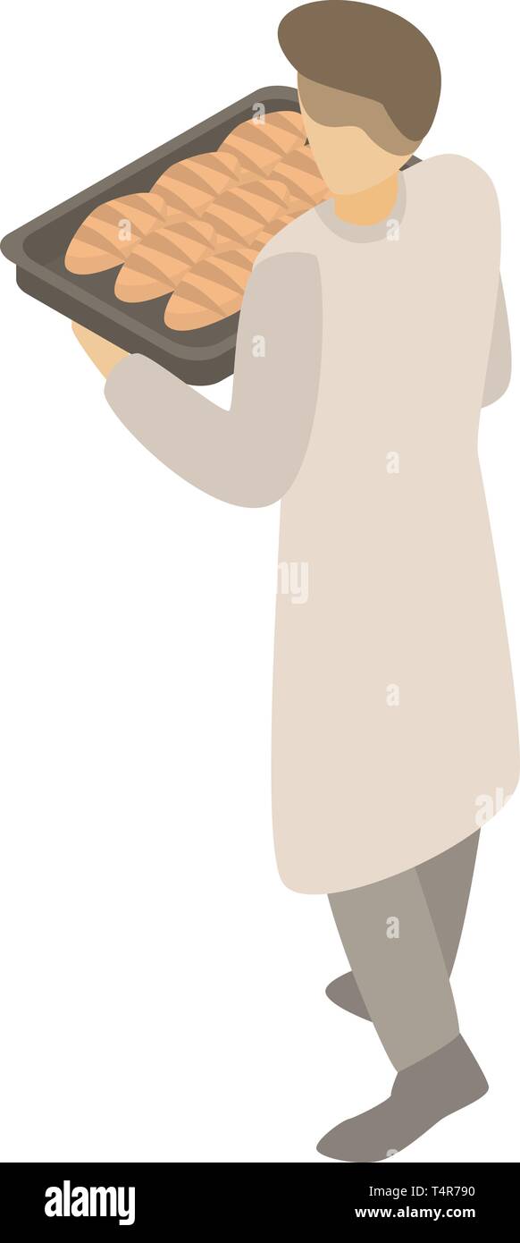 Bakery man with tray icon, isometric style Stock Vector