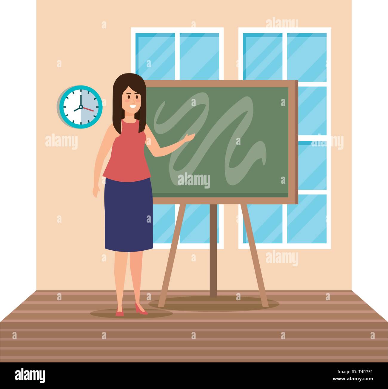 young teacher female with chalkboard classroom scene Stock Vector Image ...