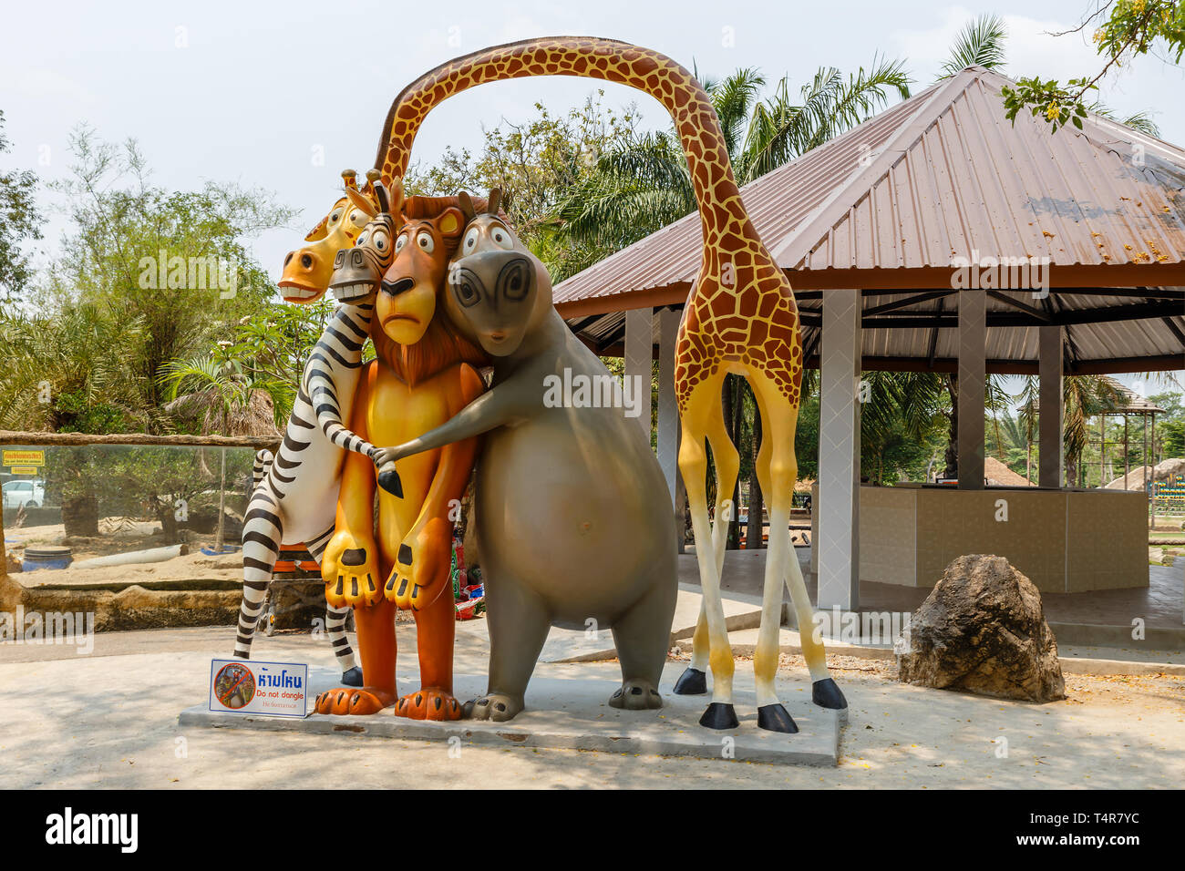 Bang Phra, Si Racha District, Thailand - March 22, 2016: Khao Kheow open zoo. The figures of animals from the cartoon Madagascar . Stock Photo