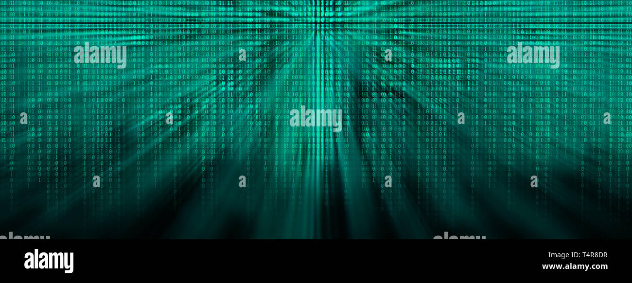 wide glowing binary code matrix background with rays of light Stock Photo