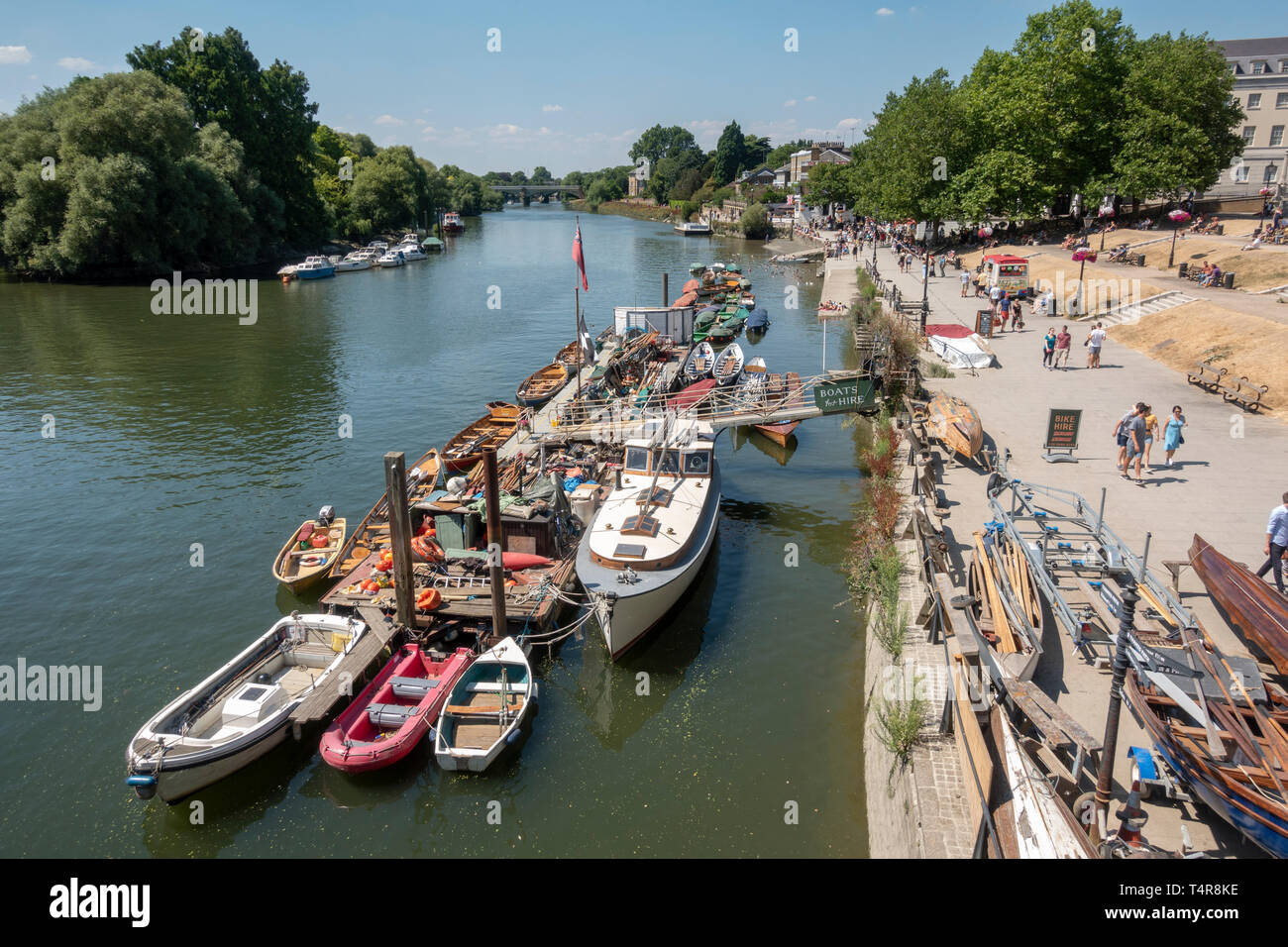Boats moored on the River Thames close to Richmond Bridge, London, UK Stock Photo
