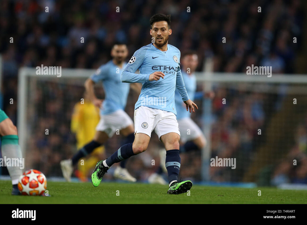 David Silva Of Manchester City In Action Uefa Champions League Match Quarter Final 2nd Leg Match Manchester City V Tottenham Hotspur At The Etihad Stadium In Manchester On Wednesday 17th April 2019