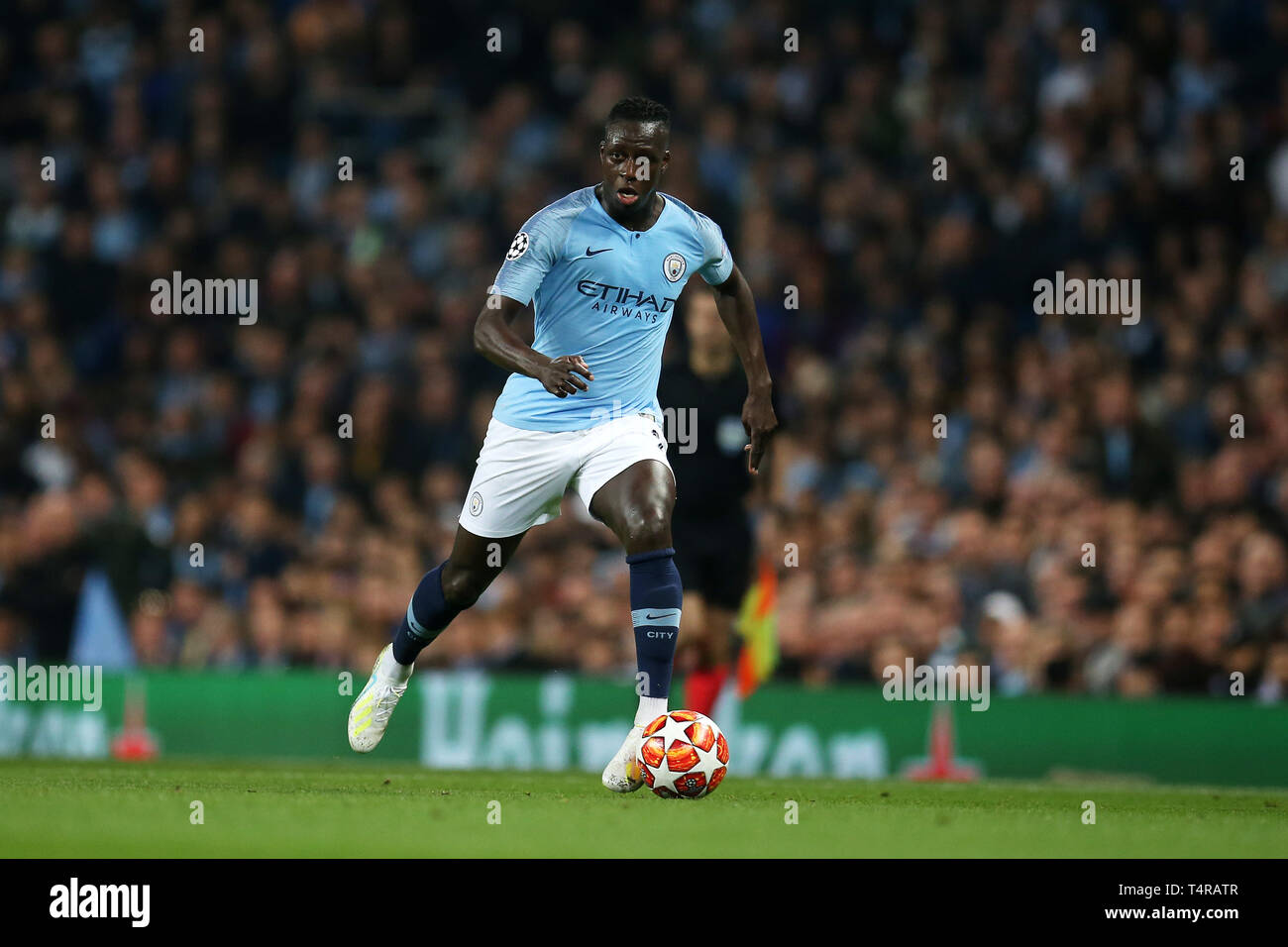 Manchester Uk 17th Apr 2019 Benjamin Mendy Of Manchester City In Action Uefa Champions League Match Quarter Final 2nd Leg Match Manchester City V Tottenham Hotspur At The Etihad Stadium In Manchester
