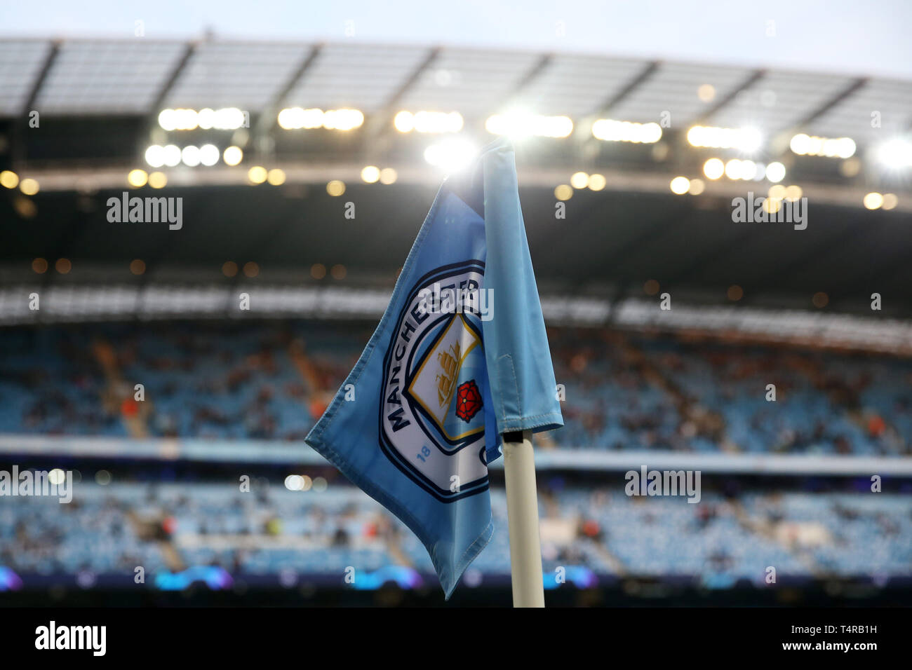 Manchester Uk 17th Apr 2019 A Manchester City Corner Flag Uefa Champions League Match Quarter Final