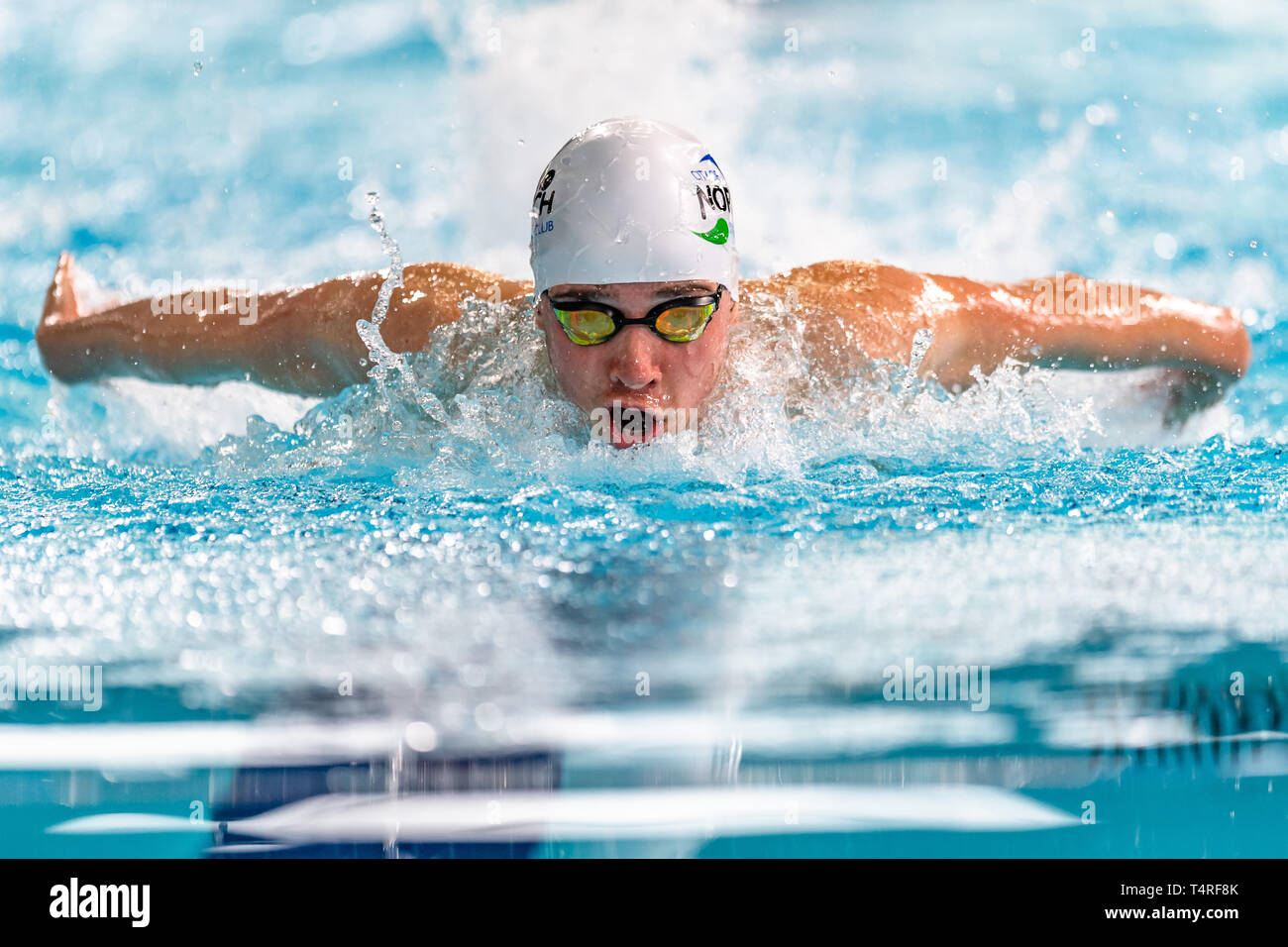 Glasgow, UK. 18th Apr, 2019. Nathan Woodrow (Co Norwich) in Mens Open 400m IM  during 3rd day of British Swimming Championships 2019 at Tollcross International Swimming Centre on Thursday, April 18, 2019 in Glasgow Scotland. Credit: Taka G Wu/Alamy Live News Stock Photo