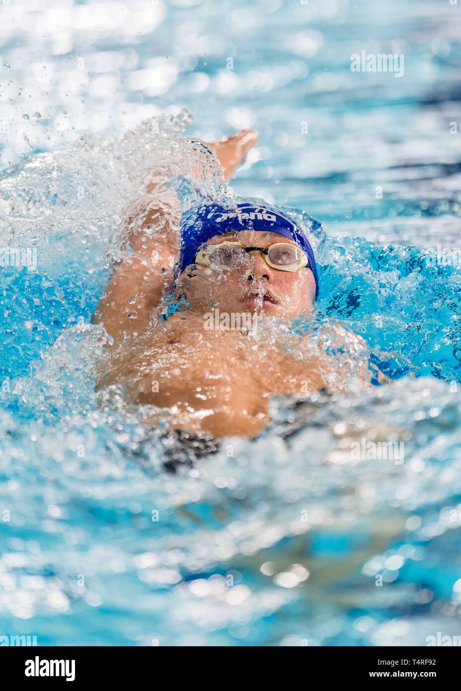 Glasgow, UK. 18th Apr, 2019. Kenji McDade (Co Oxford) in Mens Open 400m IM during 3rd day of British Swimming Championships 2019 at Tollcross International Swimming Centre on Thursday, April 18, 2019 in Glasgow Scotland. Credit: Taka G Wu/Alamy Live News Stock Photo