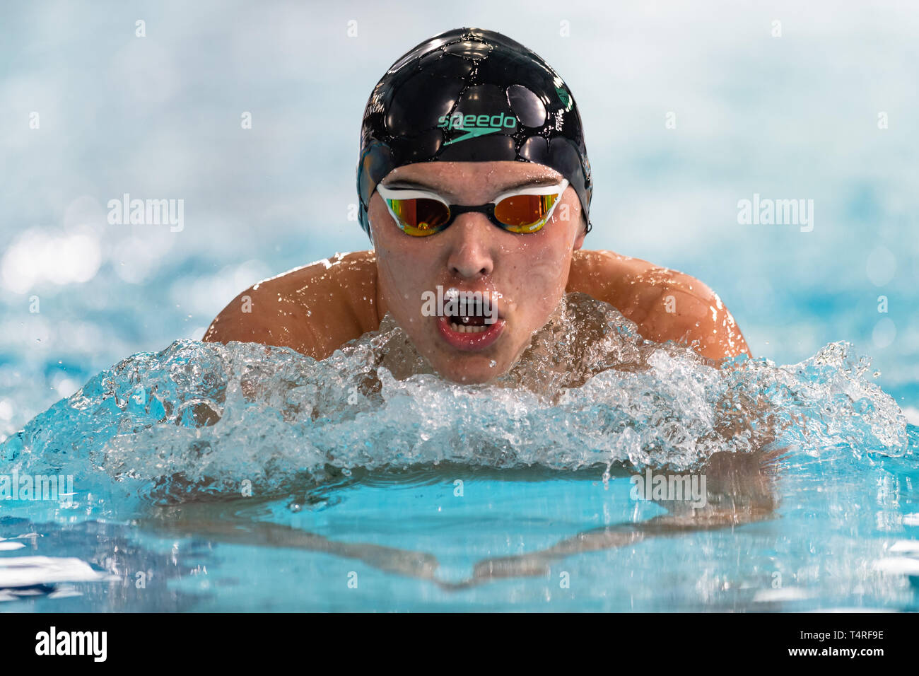 Glasgow, UK. 18th Apr, 2019. Giano Napolitano (University of Stirl) in Mens Open 400m IM during 3rd day of British Swimming Championships 2019 at Tollcross International Swimming Centre on Thursday, April 18, 2019 in Glasgow Scotland. Credit: Taka G Wu/Alamy Live News Stock Photo