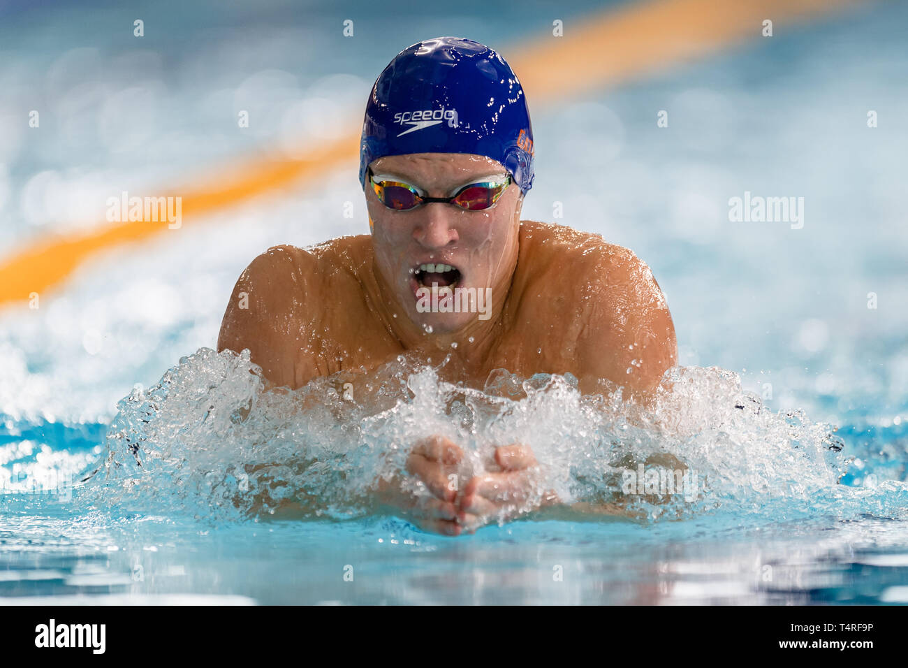 Glasgow, UK. 18th Apr, 2019. Mark Szaranek (Carnegie) in Mens Open 400m IM during 3rd day of British Swimming Championships 2019 at Tollcross International Swimming Centre on Thursday, April 18, 2019 in Glasgow Scotland. Credit: Taka G Wu/Alamy Live News Stock Photo