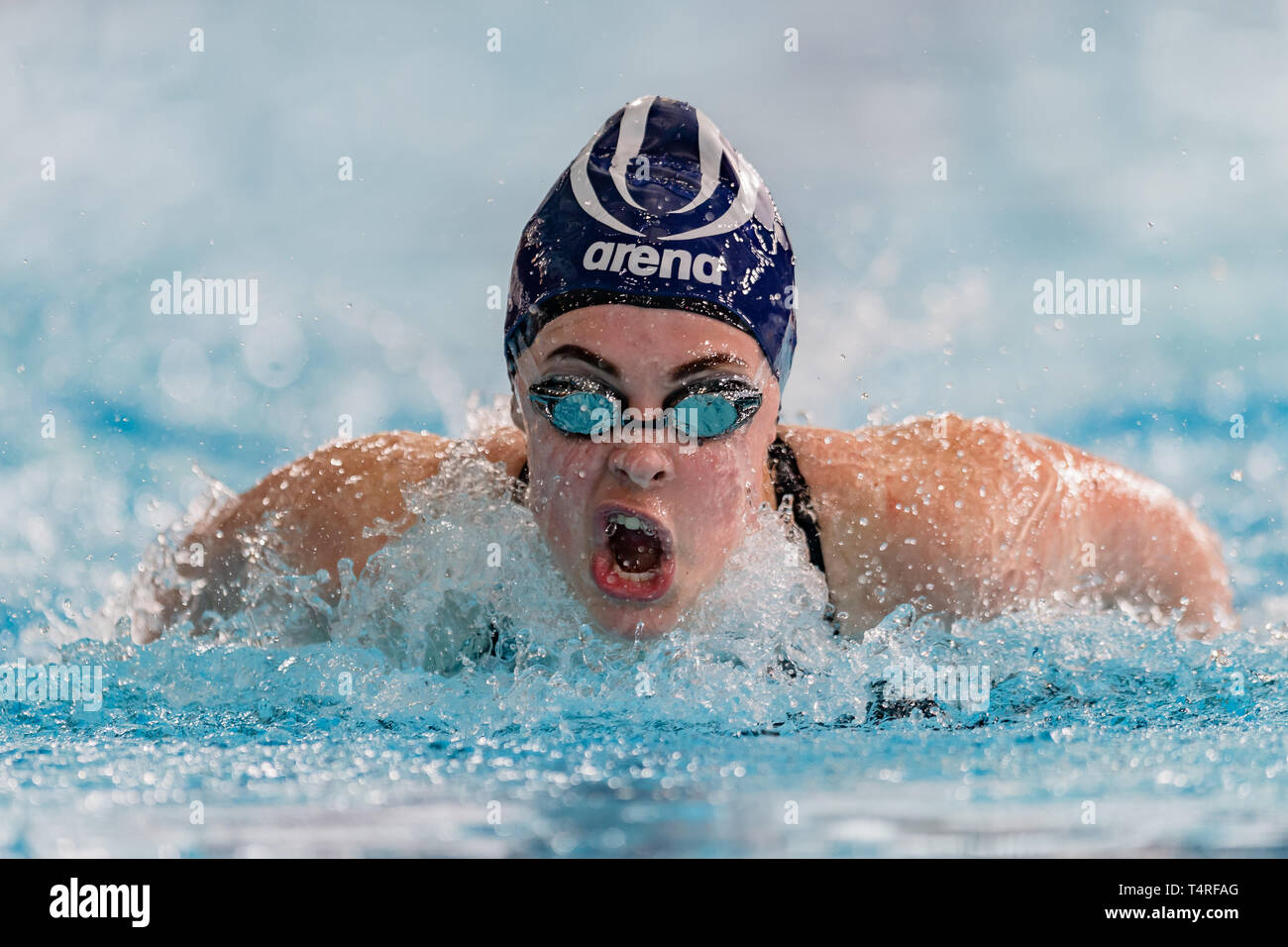 Glasgow, UK. 18th Apr, 2019. Betsy Wizard of Northampton competes in Womens Open 200m Butterfly during 3rd day of British Swimming Championships 2019 at Tollcross International Swimming Centre on Thursday, April 18, 2019 in Glasgow Scotland. Credit: Taka G Wu/Alamy Live News Stock Photo