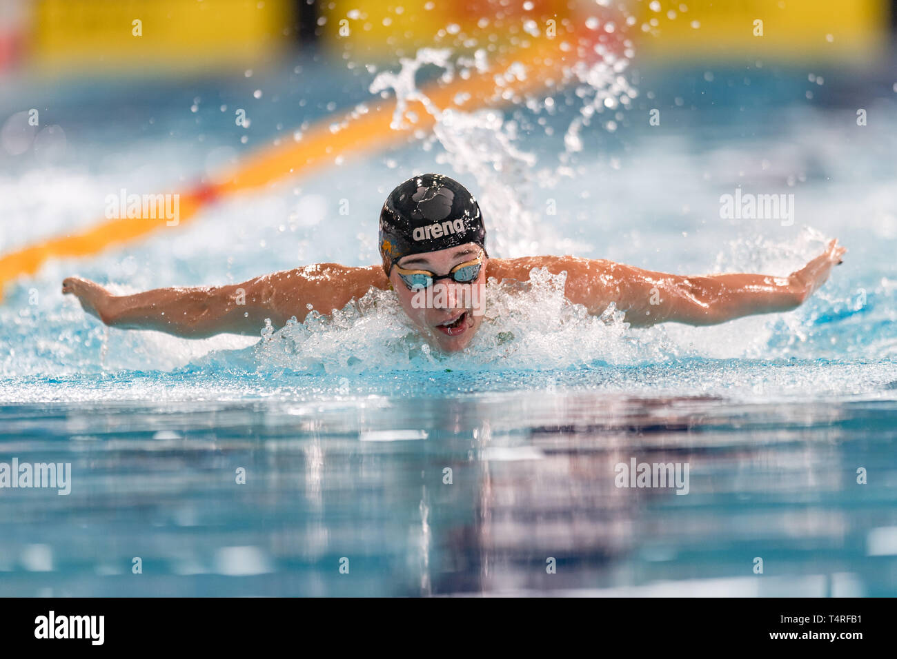 Glasgow, UK. 18th Apr, 2019. Alys Thomas (Swansea Uni) in Women Open 200m Butterfly during 3rd day of British Swimming Championships 2019 at Tollcross International Swimming Centre on Thursday, April 18, 2019 in Glasgow Scotland. Credit: Taka G Wu/Alamy Live News Stock Photo