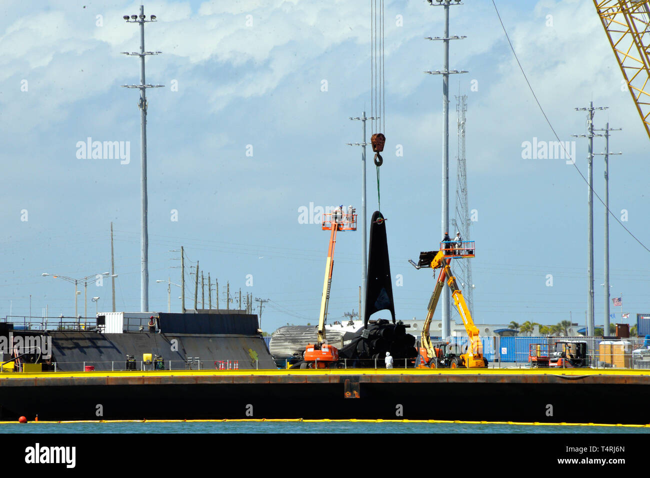 Port Canaveral Florida 18 April 2019 Damaged Spacex Falcon Heavy Booster Returns To Port In The Early Morning Hours Thursday Of Course I Still Love You Spacex S Drone Ship Was Towed Into