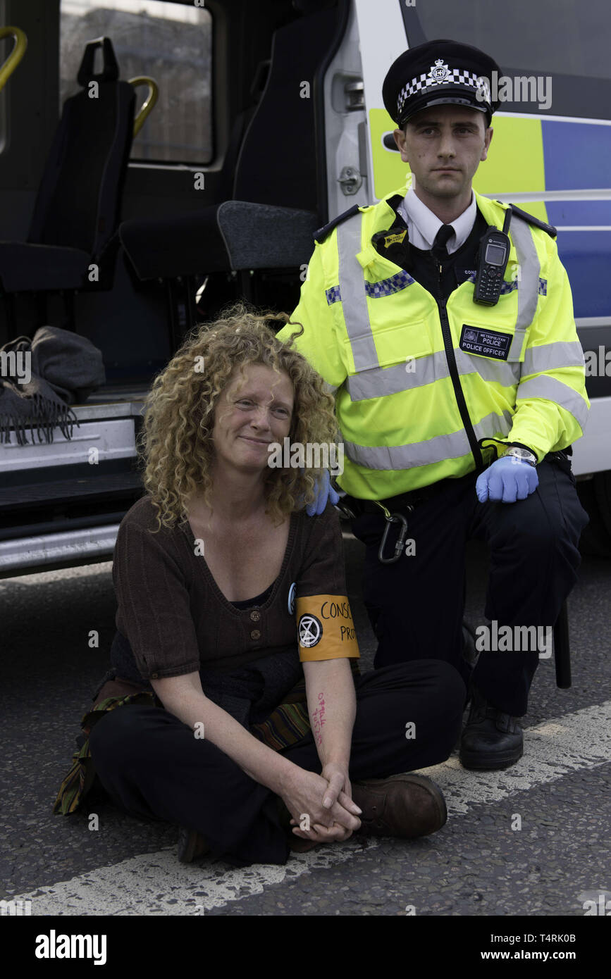 London, Greater London, UK. 18th Apr, 2019. Activist is seen being ...