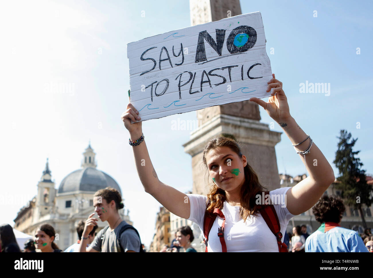 Rome, Italy. 19th Apr, 2019. Demonstrators attend the FridayForFutureRoma protest to demand action on climate change. Credit: Riccardo De Luca Credit: Update Images/Alamy Live News Stock Photo