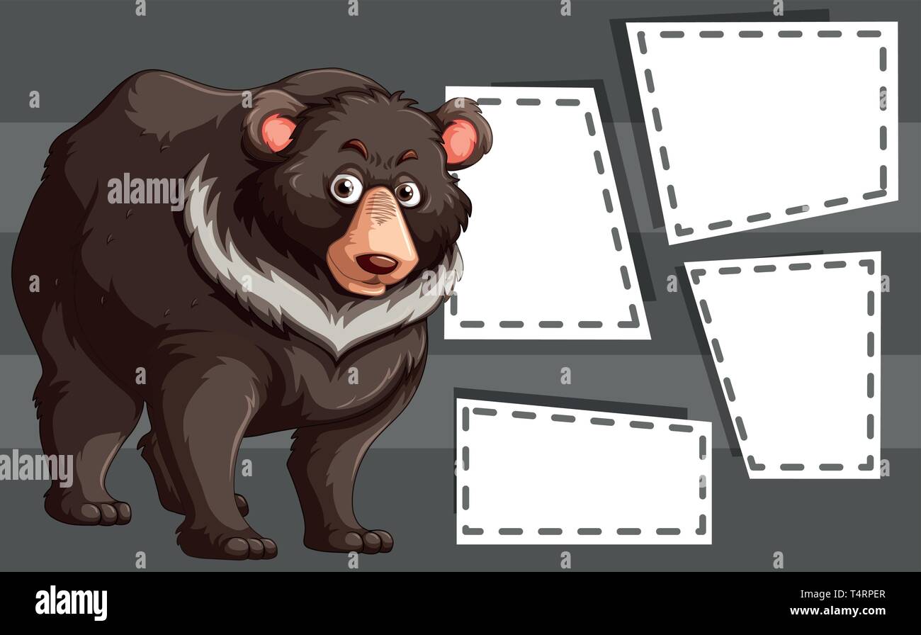 Bear on note template illustration Stock Vector