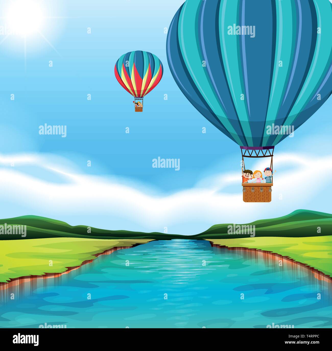 Travelling with hot air balloon illustration Stock Vector Image & Art ...