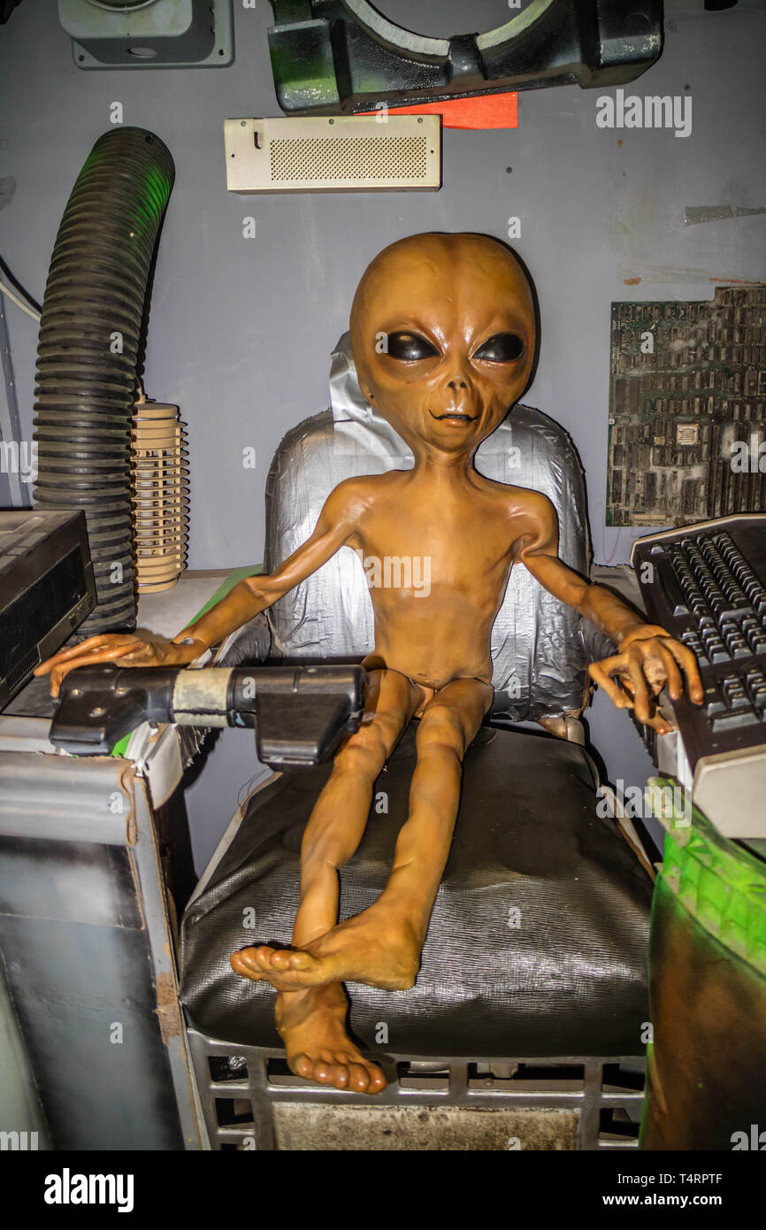 Roswell, NM, USA - April 21, 2018: The famous international collections of UFO model inside the museum Stock Photo