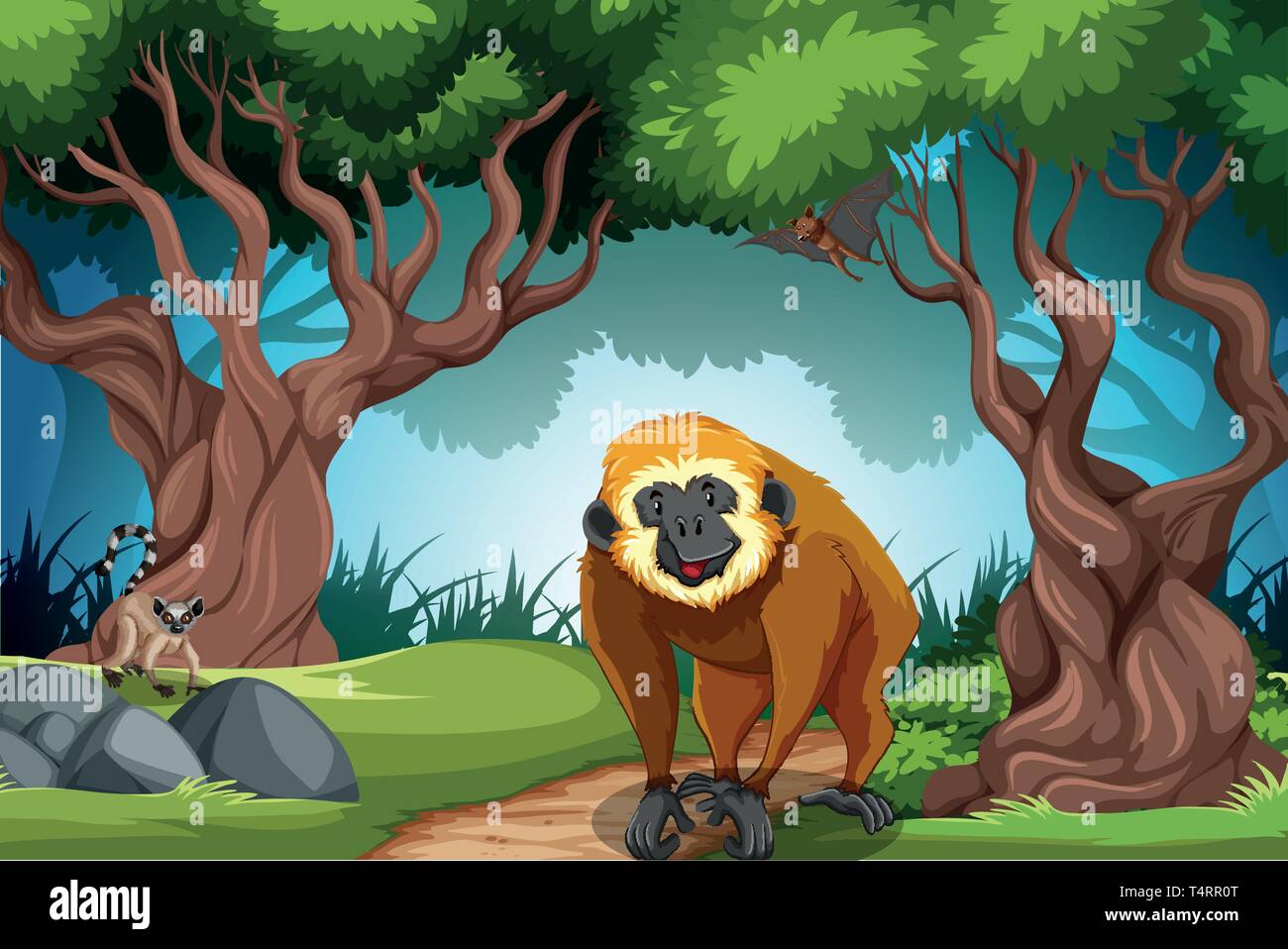 Monkey in the wild forest illustration Stock Vector Image & Art - Alamy