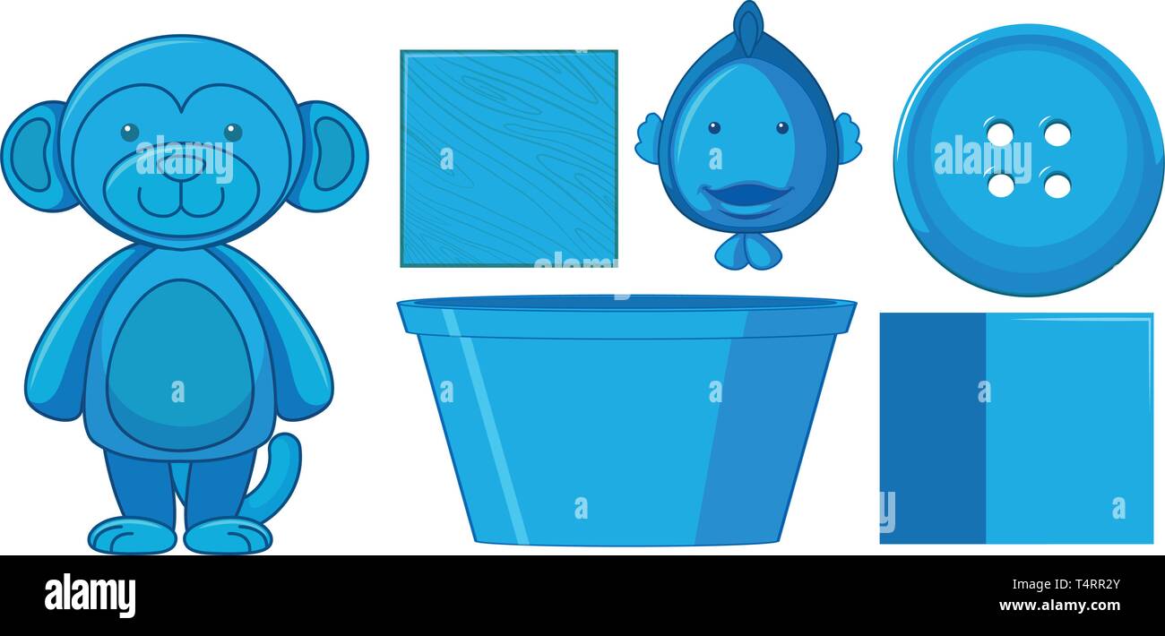 Set of blue toys illustration Stock Vector