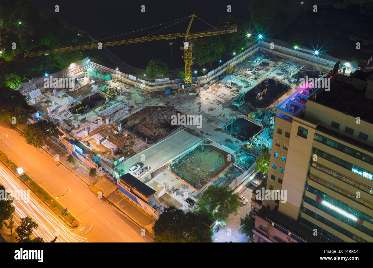 Aerial view of under-construction site in Lang Ha street, Hanoi city, Vietnam Stock Photo