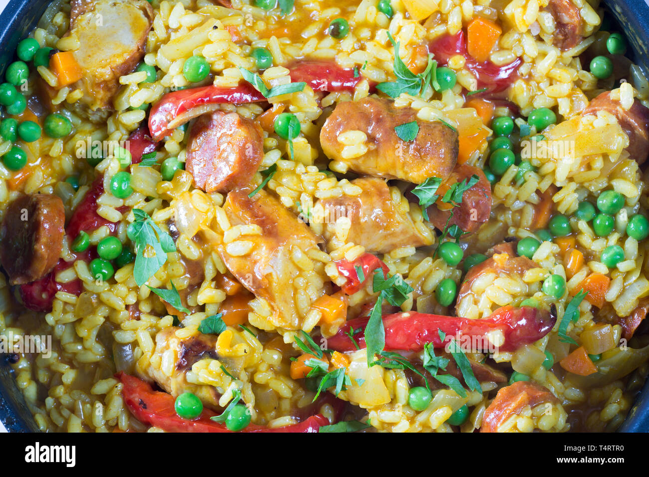 Spanish style Sausage Paella Stock Photo Alamy