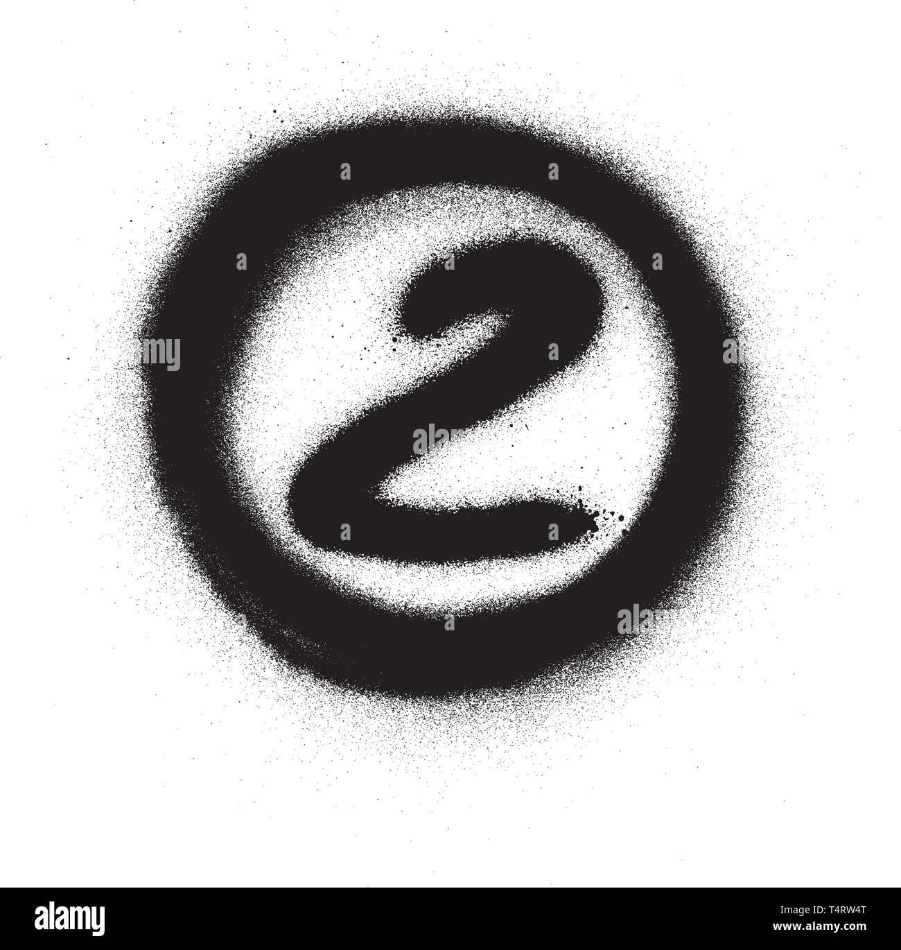 graffiti number two 2 in circle sprayed in black over white Stock