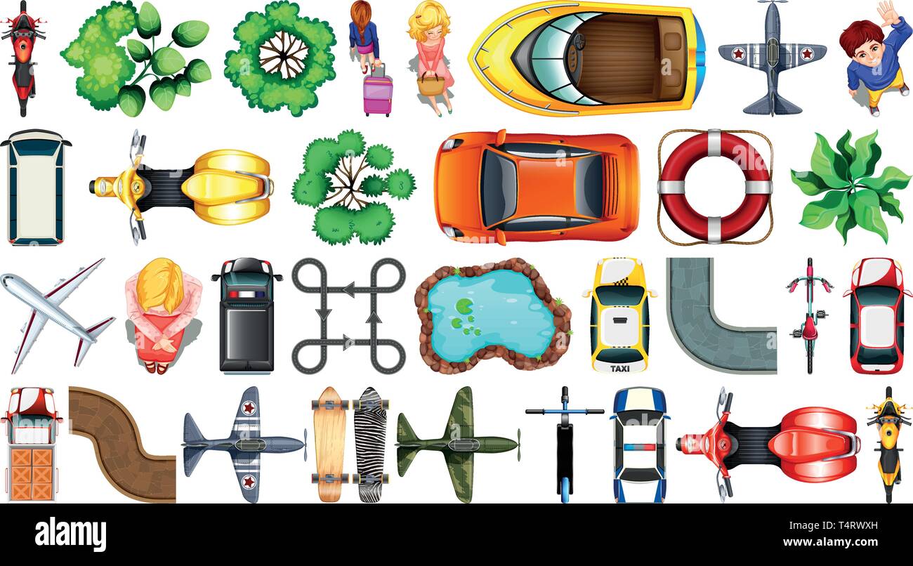 Set of various object top view illustration Stock Vector Image & Art