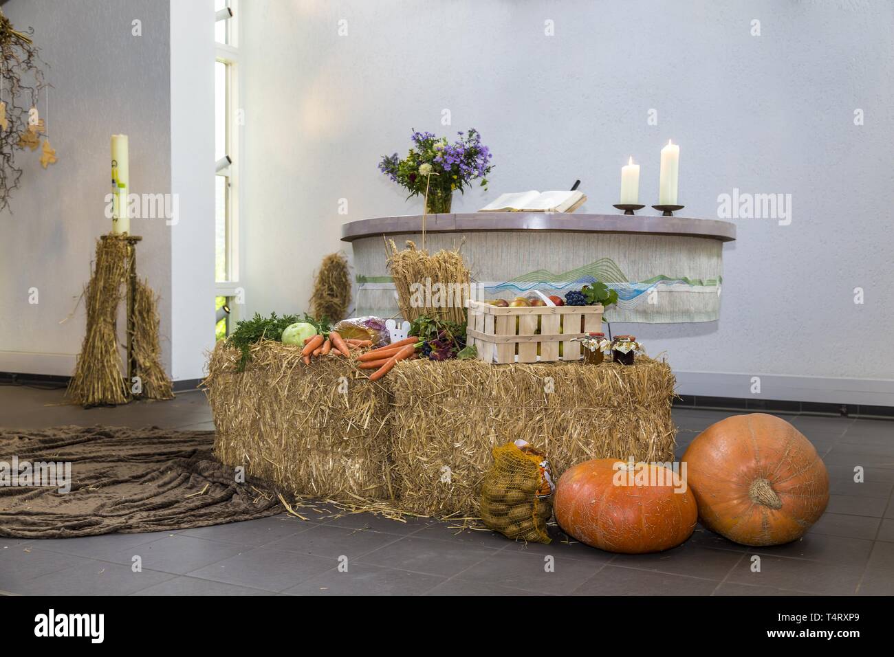 Decorations for Thanksgiving, Church, Kiel, Germany, Europe Stock Photo