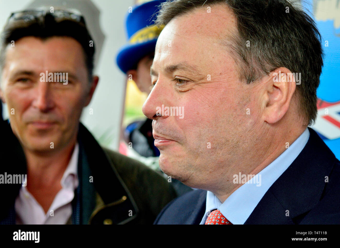 Arron Banks -  businessman and political donor. Co-founder of the Leave.EU campaign, with fellow Leave campaigner Andy Wigmore (left) passing College  Stock Photo