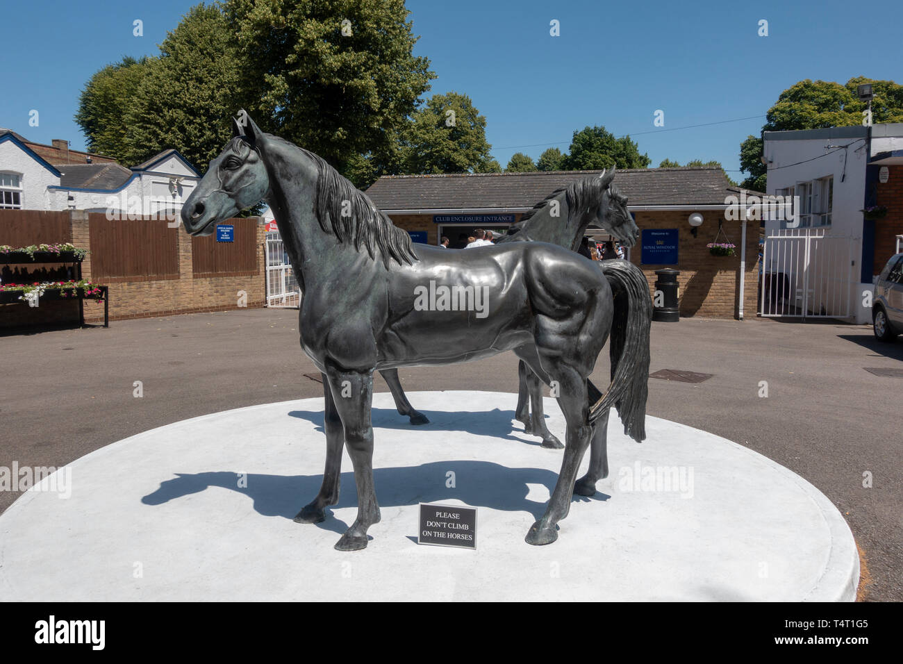 Horse sculptures at the main entrance to the Royal Windsor Racecourse