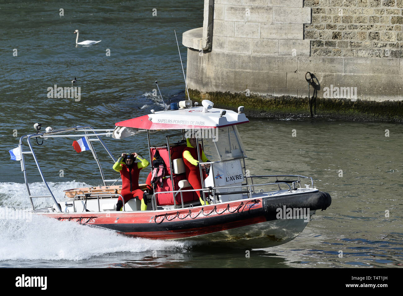 Firefighters patrologies on the Seine - Paris - France Stock Photo