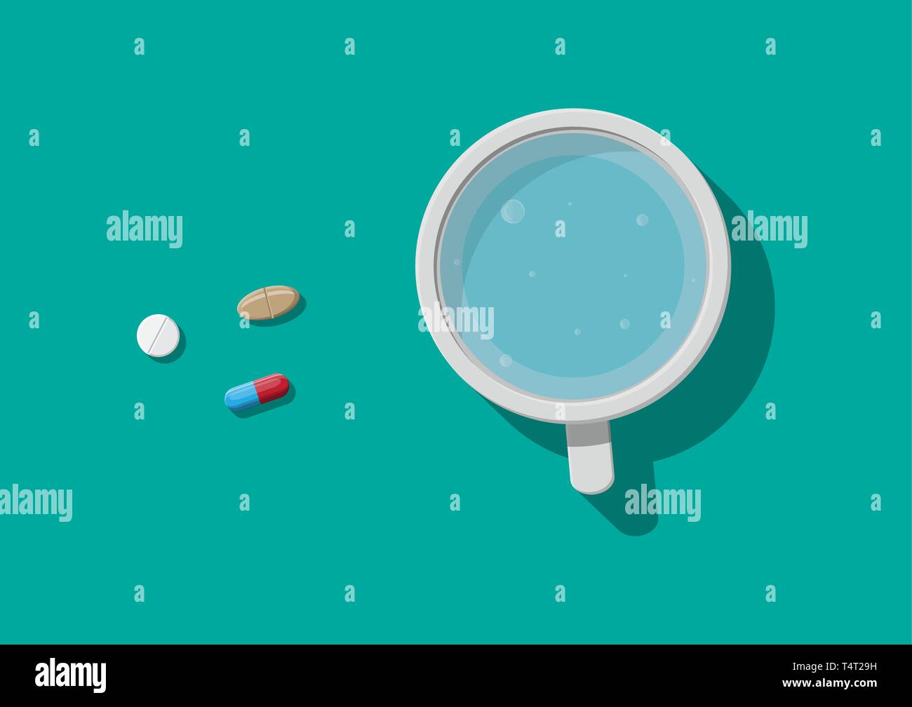 Glass of water and pills. Taking medication concept. Medical drug